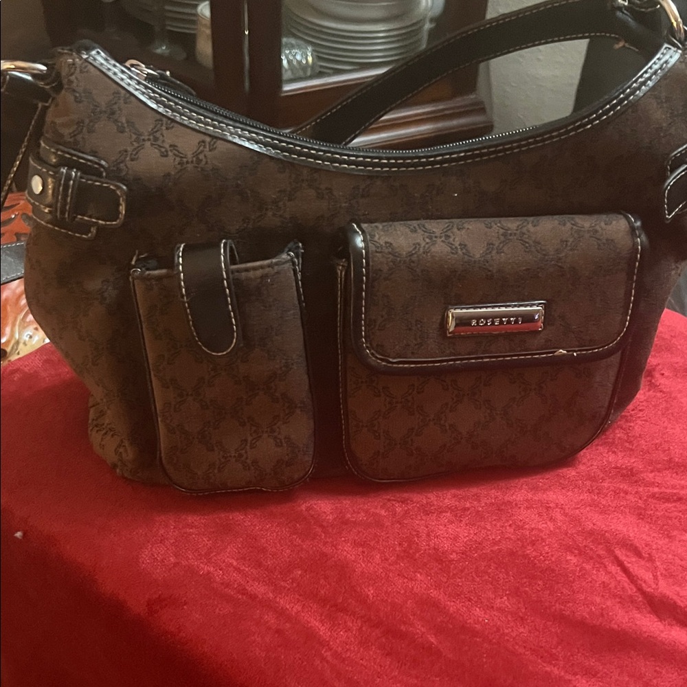 Rosetti Brown Patterned Shoulder Bag with Front Pockets